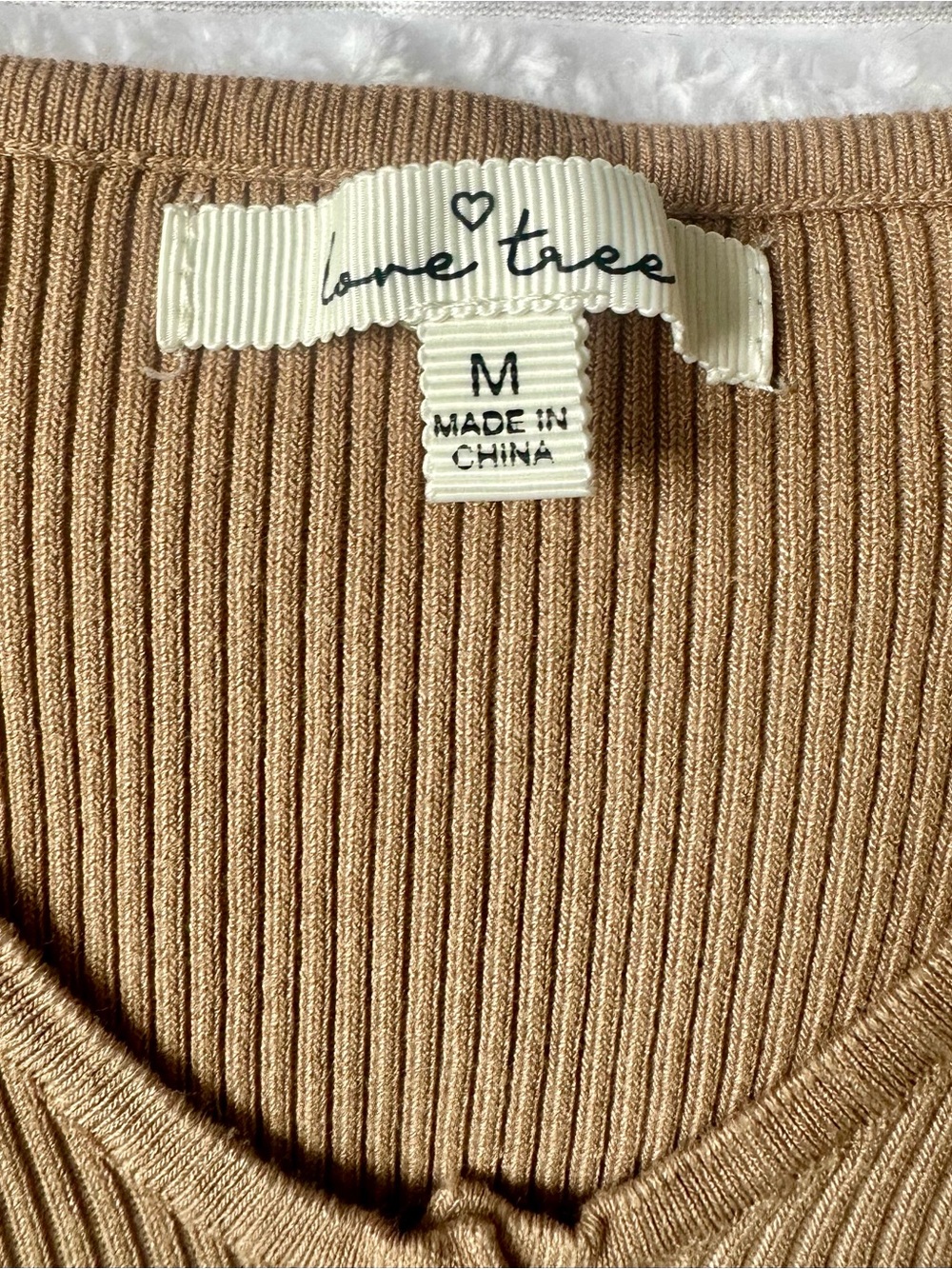 Love Tree Ribbed Henley Long-Sleeve Crop Top — Tan - Picture 3 of 3